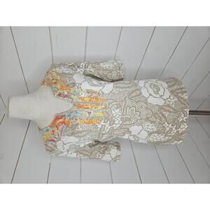 A La Carte medium tan white with multicolored details cotton tunic